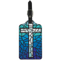 Blue Stained Glass Cross Print Luggage Tag