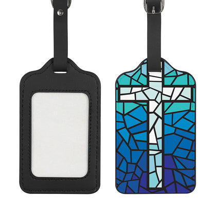 Blue Stained Glass Cross Print Luggage Tag