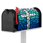 Blue Stained Glass Cross Print Mailbox Cover
