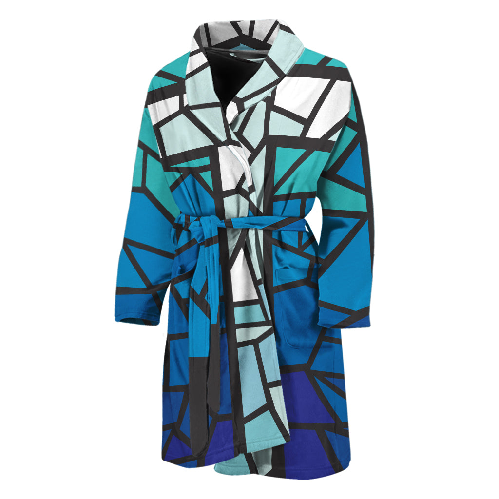 Blue Stained Glass Cross Print Men's Bathrobe