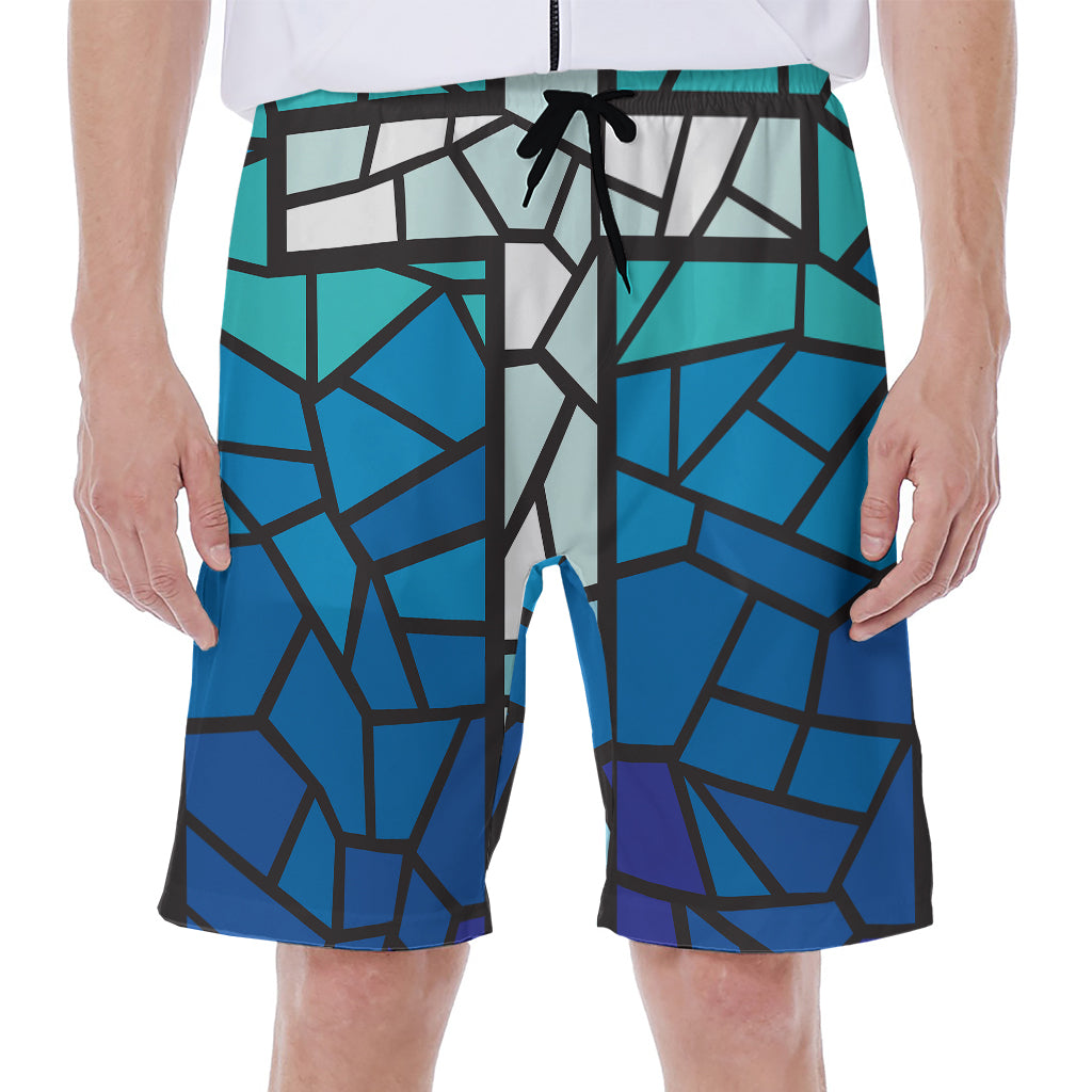 Blue Stained Glass Cross Print Men's Beach Shorts