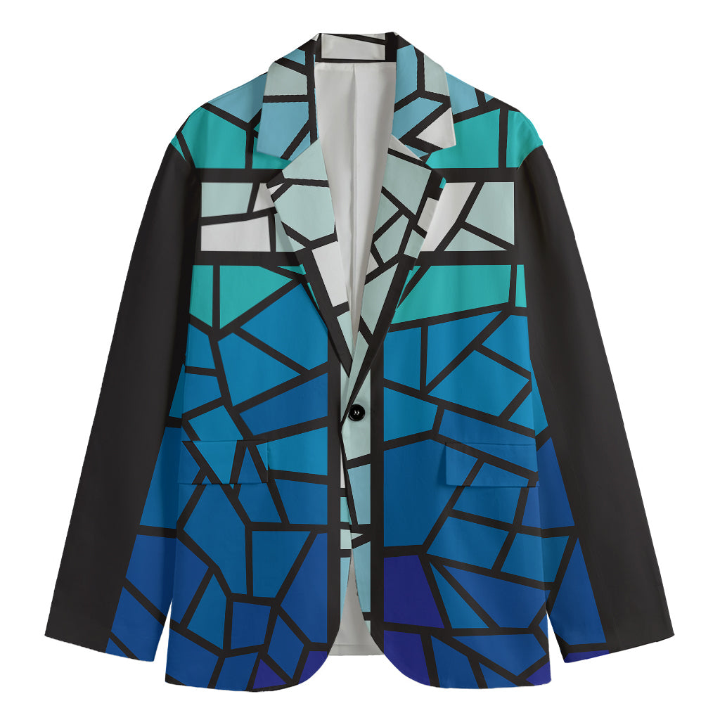 Blue Stained Glass Cross Print Men's Blazer