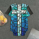 Blue Stained Glass Cross Print Men's Bodysuit