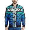 Blue Stained Glass Cross Print Men's Bomber Jacket