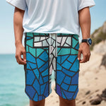 Blue Stained Glass Cross Print Men's Cargo Shorts