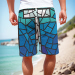 Blue Stained Glass Cross Print Men's Cargo Shorts