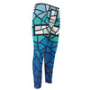 Blue Stained Glass Cross Print Men's Compression Pants