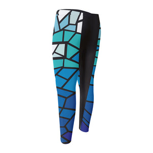 Blue Stained Glass Cross Print Men's Compression Pants