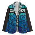 Blue Stained Glass Cross Print Men's Cotton Blazer