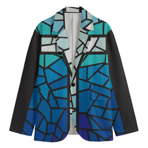 Blue Stained Glass Cross Print Men's Cotton Blazer