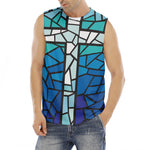 Blue Stained Glass Cross Print Men's Fitness Tank Top