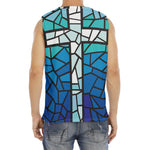 Blue Stained Glass Cross Print Men's Fitness Tank Top