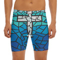 Blue Stained Glass Cross Print Men's Long Boxer Briefs