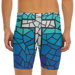 Blue Stained Glass Cross Print Men's Long Boxer Briefs