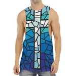 Blue Stained Glass Cross Print Men's Muscle Tank Top