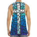 Blue Stained Glass Cross Print Men's Muscle Tank Top