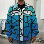 Blue Stained Glass Cross Print Men's Shirt Jacket