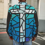 Blue Stained Glass Cross Print Men's Shirt Jacket