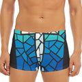 Blue Stained Glass Cross Print Men's Short Boxer Briefs