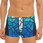Blue Stained Glass Cross Print Men's Short Boxer Briefs