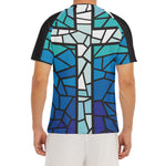 Blue Stained Glass Cross Print Men's Short Sleeve Rash Guard