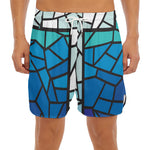 Blue Stained Glass Cross Print Men's Split Running Shorts