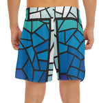 Blue Stained Glass Cross Print Men's Split Running Shorts