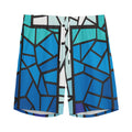 Blue Stained Glass Cross Print Men's Athletic Shorts
