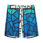 Blue Stained Glass Cross Print Men's Sports Shorts