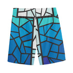 Blue Stained Glass Cross Print Men's Sports Shorts