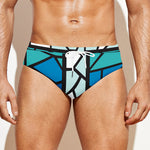 Blue Stained Glass Cross Print Men's Swim Briefs
