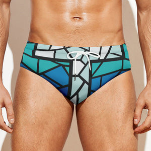 Blue Stained Glass Cross Print Men's Swim Briefs