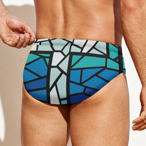 Blue Stained Glass Cross Print Men's Swim Briefs