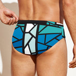 Blue Stained Glass Cross Print Men's Swim Briefs