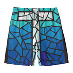 Blue Stained Glass Cross Print Men's Swim Trunks