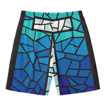 Blue Stained Glass Cross Print Men's Swim Trunks