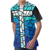 Blue Stained Glass Cross Print Men's Velvet T-Shirt