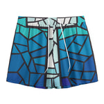 Blue Stained Glass Cross Print Mesh Shorts