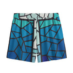 Blue Stained Glass Cross Print Mesh Shorts
