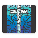 Blue Stained Glass Cross Print Mouse Pad