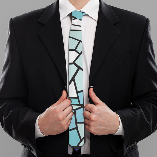 Blue Stained Glass Cross Print Necktie