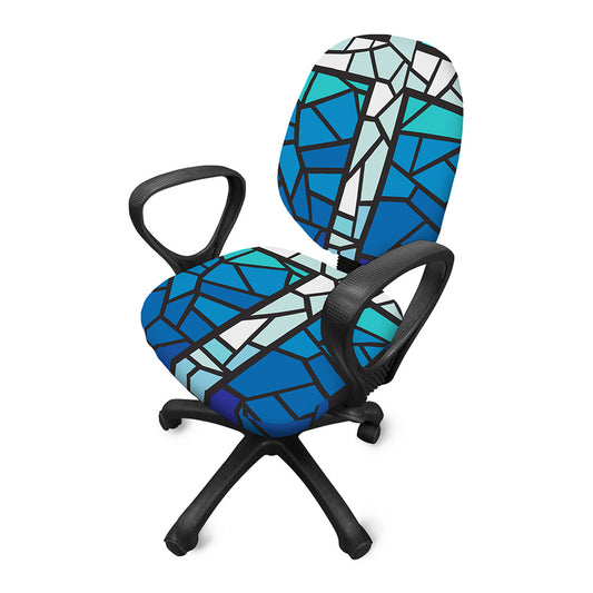 Blue Stained Glass Cross Print Office Chair Cover