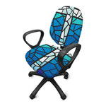 Blue Stained Glass Cross Print Office Chair Cover