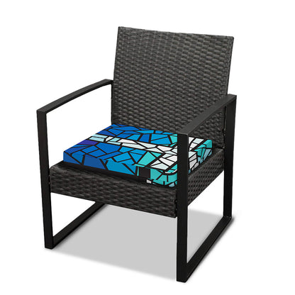 Blue Stained Glass Cross Print Outdoor Seat Cushion Cover