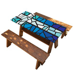 Blue Stained Glass Cross Print Picnic Table Cover