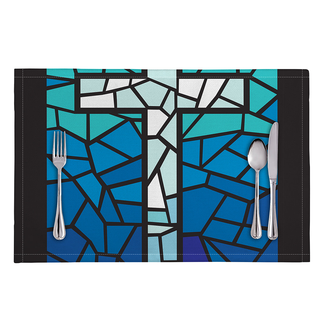 Blue Stained Glass Cross Print Placemat