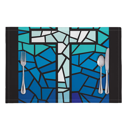 Blue Stained Glass Cross Print Placemat