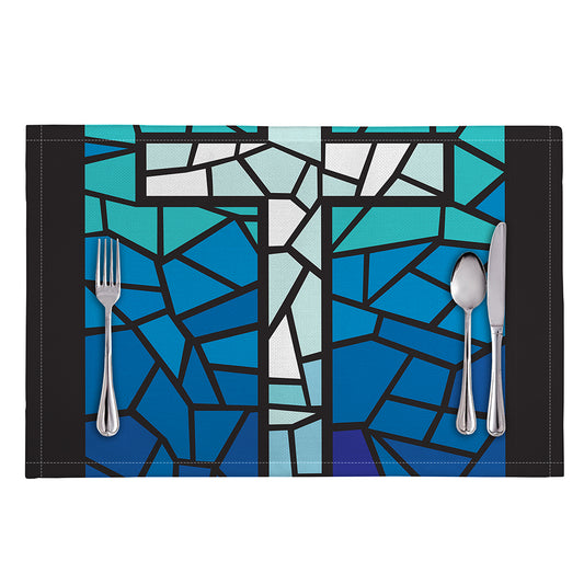 Blue Stained Glass Cross Print Placemat