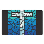 Blue Stained Glass Cross Print Polyester Doormat