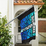 Blue Stained Glass Cross Print Polyester Flag